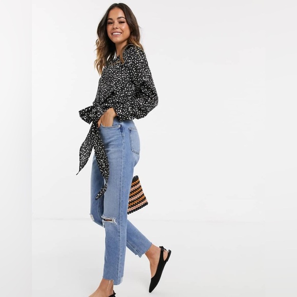 ASOS | Black and White Front Tie Wrap Top - Picture 1 of 8